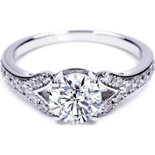 Tianyu Gems 4 Claw Silver Rings Hearts&Arrows Round White 1ct Moissanite 5.0mm Gemstones Women Ring 18k Gold Plated Band Jewelry