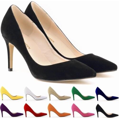 Womens Pumps Thin High heels Sexy Wedding Party Pointed Toe Flock 8CM Slip On shoes for women 2020 size 35-42 black blue