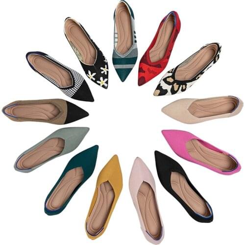 Spring and autumn flat shoes fashion leisure Womens flat shoes pointed knitting elastic comfortable boutique shoes