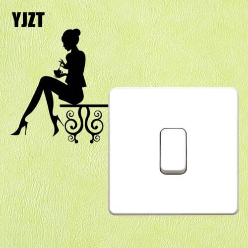 YJZT Girl Woman With Coffee Cup Office Style Home Decor Vinyl Bedroom Wall Decal Light Switch Sticker 8SS-2602