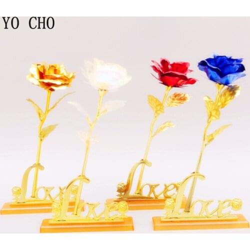 YO CHO 24K Foil Plated Gold Rose Flower Galaxy Box Artificial Flower Wedding Valentines Day Christmas Creative Gift Golden Rose