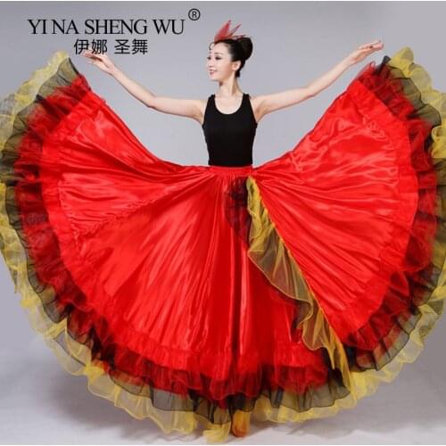 Adult Women Lady Belly Dance Costumes Spanish Bullfighting Dance Skirt Opening Dance Red Big Swing Skirt Performance Gypsy Wear