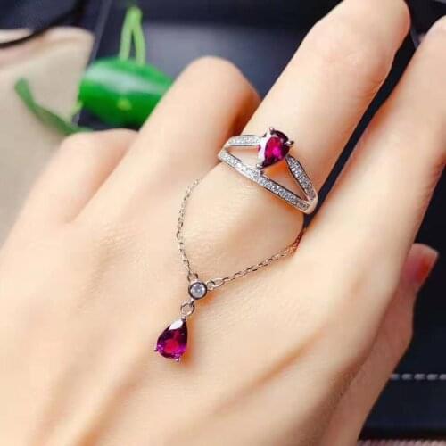 Jewelry set Natural Garnet Earring Ring sets Women Jewelry 5x7mm