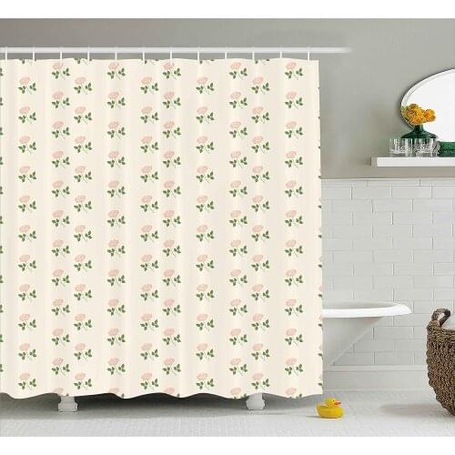 Floral Shower Curtain Rose Leaves Flowers Petals Romantic Garden Vintage Artwork Waterproof Polyester Bath Curtain With Hooks