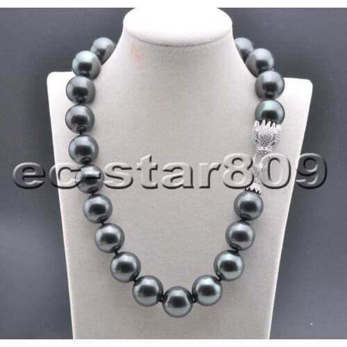 P6316 20" 20mm Tahitian Black Round SOUTH SEA SHELL PEARL NECKLACE CZ Cougar Choker