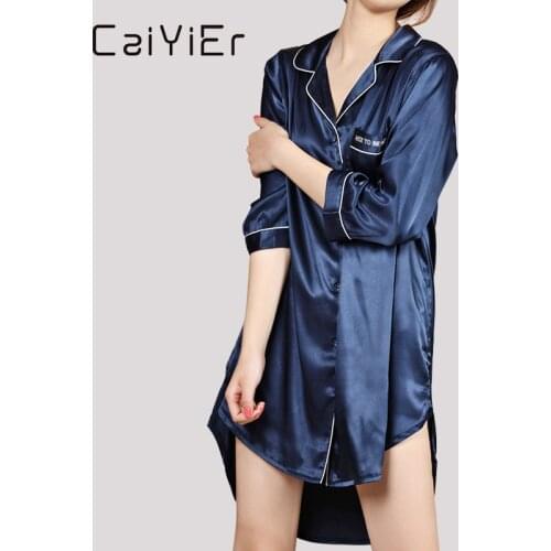 CAIYIER Autumn Winter Nightgown For Women Sexy Solid Silk Night Dress Loose Sleepshirt Home Clothes Large Size S-5XL Pijamas