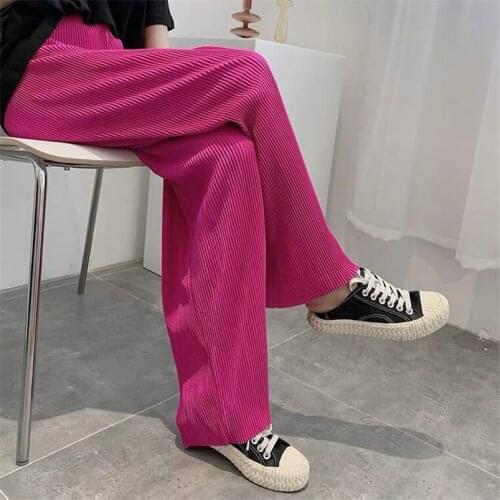 Korean Style Women Solid Vintage Trousers Wide Leg Pants High Waist Casual Loose Straight Long Pants Plus Size M-6XL 7XL 8 Color