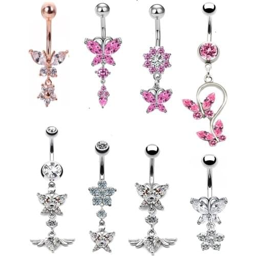 Belly button rings Body Piercing Jewelry new butterfly heart cubic belly rings for women belly Piercing