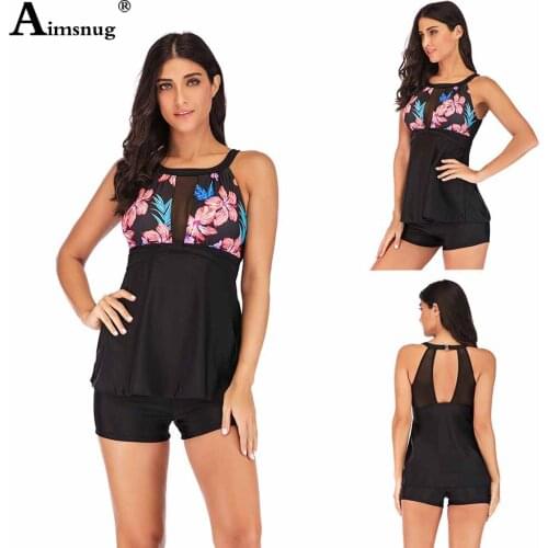 Plus Size 4xl 5xl Women Casual Two Pieces Swimsuit European Style 2021 Summer New Patchwork Guaze Female Tankini Shirt Sets