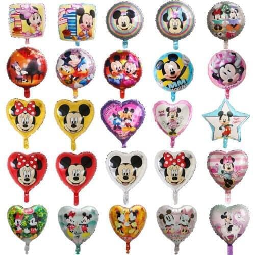 10pcs 18inch Mickey Minnie mouse Balloon Cartoon Round Heart Foil Balloon pincess Birthday Party Decorations Kids Toys Globos