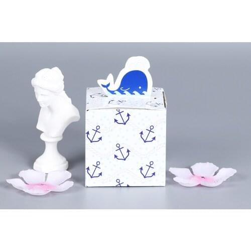 10Pcs Birthday Party Favor Gift Box Cute White With Blue Dolphin Shape Sweet Wedding Candy Box Blue Color Baby Shower
