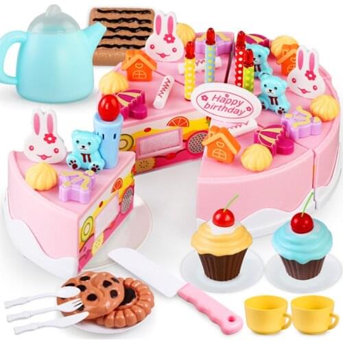 37 pieces or 75 pieces kitchen toys pretend play fruit cut birthday cake diy cream tea set food toy pink girls kids saucepan set