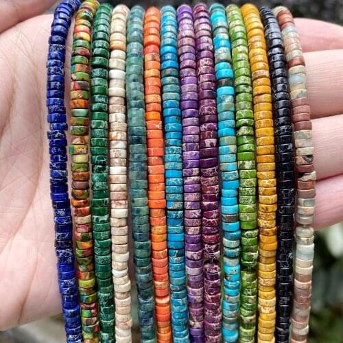 4x4x2mm Natural Coloful Sea Sediment Jaspers Stone Round Loose Flat Spacer Beads For Jewelry Making DIY Bracelet Handmade