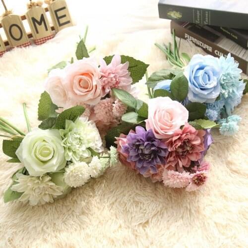 Dali Rose Flowers Silk Artificial Fake Flowers Bouquet For Wedding Party Event Home Decoration Festival indoor Decor Supplies