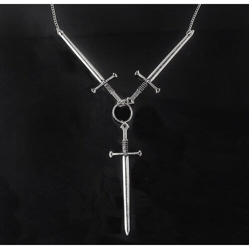Necklace Ladies Necklace Chain On Neck Creative Retro Tarot Brand Three Sword Necklace Trend Goth Punk Pendant Necklace