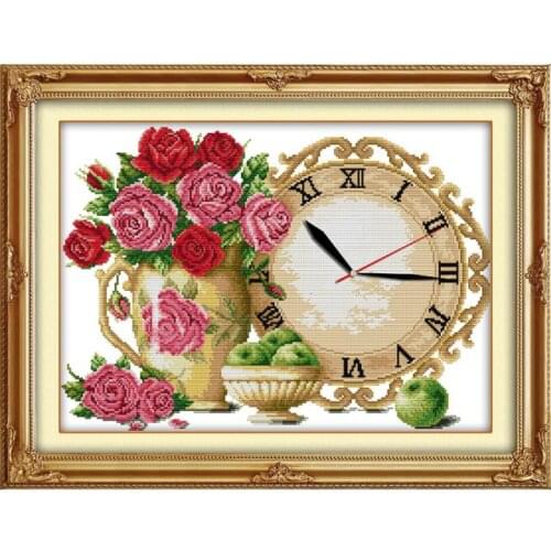 Vase clock cross stitch kit 14ct 11ct count print canvas wall clock stitching embroidery DIY handmade needlework