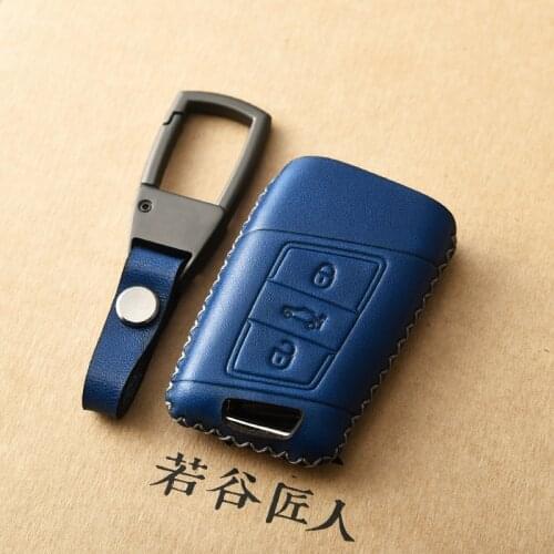 Genuine Leather Car Remote Key Cover Case For Volkswagen 2016 2017 Passat B8 Skoda Superb A7 Car Accessories