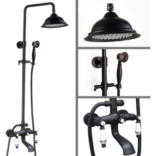 Black Oil Rubbed Brass Wall Mounted Waterfall Rain Shower Faucet Set Dual Ceramic Lever Handle Bathroom Bathtub Water Tap ahg123