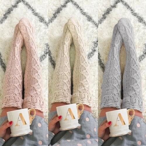 Fashion Hot Stockings 7 Colors Winter Thick Warm Stockings Women Cable Woolen Over Knee Long Boots Thigh High Warm Stocking