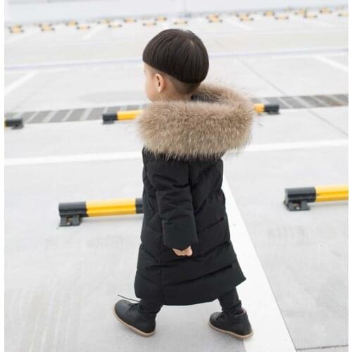 2019 New Children Long Down Parka Girl Winter Natural Fur Coat Kids Winter Coat Boys Warm Snowsuit Thicke Fur Hooded Down Coat