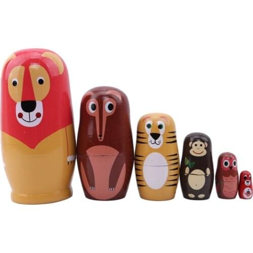 6 Pcs/Set Red Lion Russian Dolls Hand Painted Home Decor Birthday Gifts Baby Toys Nesting Dolls Wooden Matryoshka Toys