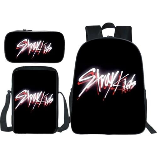 Stray Kids Backpack Pencil Case Shoulder Bag Fashion Backpack Children Bookbag Boy Girl Bag Men Rucksack Cartoons Knapsack