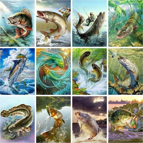 Evershine Diamond Painting Animal Rhinestone Picture Diamond Embroidery Fish Full Square Round Cross Stitch Kit Home Decoration