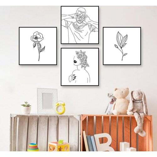 Nordic Print Canvas Painting Modern Abstract Black Line Figure Picture Minimalist Wall Art Poster Home Decoration Bedroom Mural