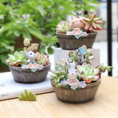 Succulent Plant Pot Creative Resin Craft Micro Landscape Plant Potted Garden Desktop Decoration Flower Pot (Not Included Plants