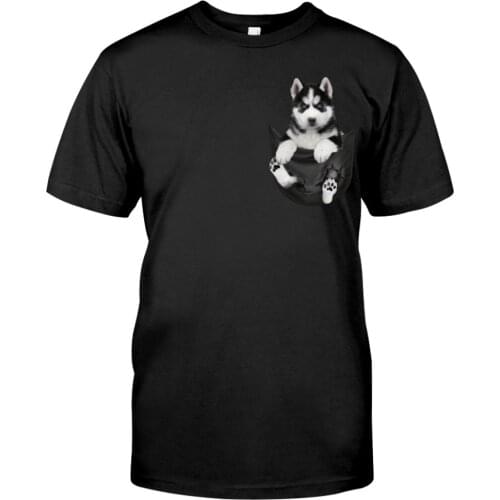 CLOOCL Cotton T-Shirt Fashion Husky Inside Pocket Printed T-shirt Men for Women Harajuku T-Shirt Tops Funny Cotton Black Tees