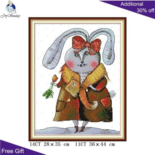 Joy Sunday Rich Rabbit Cross Stitch KB040 14CT 11CT Counted and Stamped Home Decor Rich Rabbit Needlework Cross Stitch kits