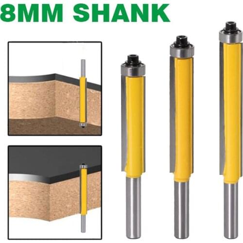 1pc 8mm Shank 2" Flush Trim Router Bit with Bearing for Wood Template Pattern Bit Tungsten Carbide Milling Cutter for Wood
