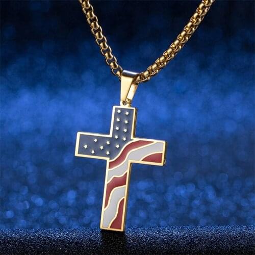 Cross necklaces mens American flag pendant necklace chain on the neck stainless steel hip hop punk black necklace gifts for man