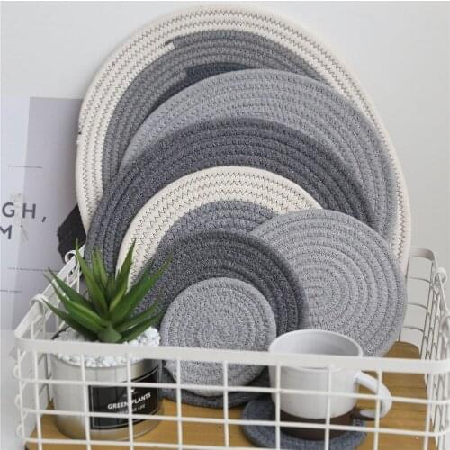 Round Hand Weaved Hot Pads Cotton Rope Weaving Heat Resistant Kitchen Tool for Bowl Mats, Dish Mats Placemats Drink Coasters