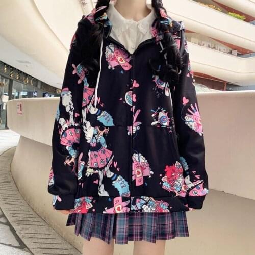 Japan Harajuku Cartoon Sweet Girl 3D Pattern Long Sleeve Cardigan Jackets Women Spring Autumn Zipper Coats Women Jacket Clothes
