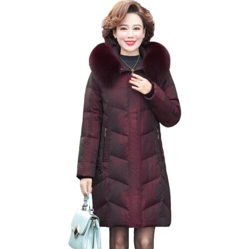 Brand Mother Wear Down Jacket Woman Length Winter Jacket Female New Real Fur Collar Thick White Duck Down Jacket Women Overcome