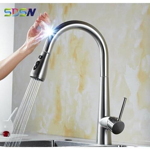 Brushed Touch Kitchen Faucets SDSN Solid Brass Pull Out Kitchen Sink Faucet Quality Copper Sensor Kitchen Tap Touch Mixer Faucet