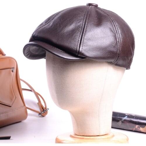 Mens 100% Real Leather Cowhide Peaked Cap Beret Newsboy jazz/Navy/Army Caps/Hats