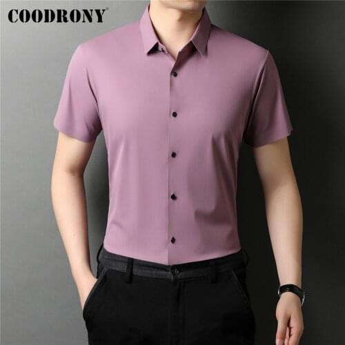 COODRONY Brand Spring Summer New Arrival High Quality Slim Soft Business Casual Short Sleeve Shirt Men Pure Color Clothes C6071S