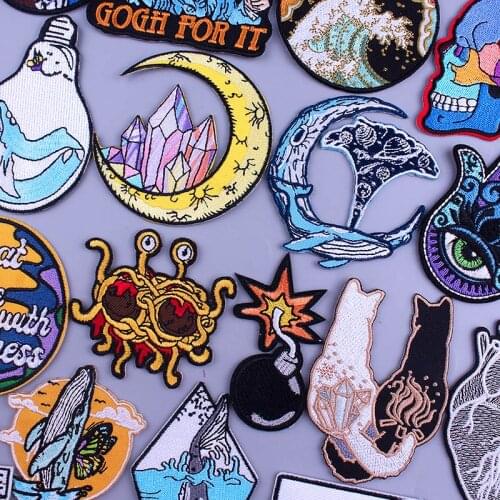 Moon Patches On Clothes Hippie Iron On Patches For Clothing Pastafarianism Badge Patch Bomb Cat Stripes For Jeans Jackets