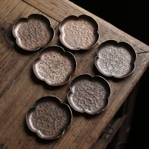 Small Cup Mat Tea Tray Handmade Pure Copper Red Copper Japanese Antiskid Heat Insulation Tea Ceremony Accessories Antique