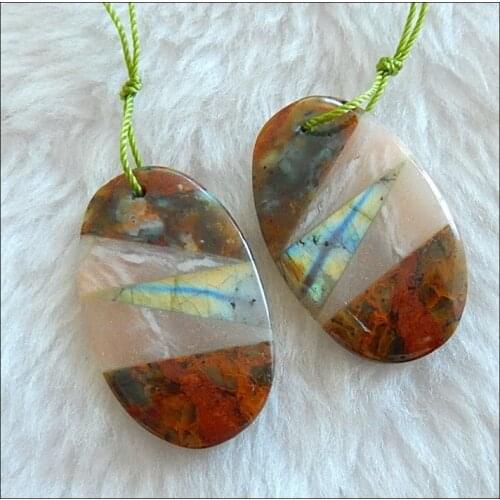 Wholesale!Labradorite,Sun Stone,Green Opal Intarsia Gemstone Earrings bead,Fashion Jewelry For Women,32x20x4mm,8.8g