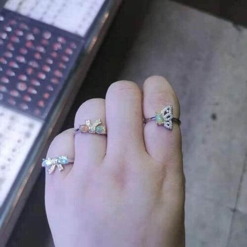Natural Opal Stone Womens Ring S925 Sterling Silver Anillos Mujer Regalos Para Bow Knot Butterfly Jewelry
