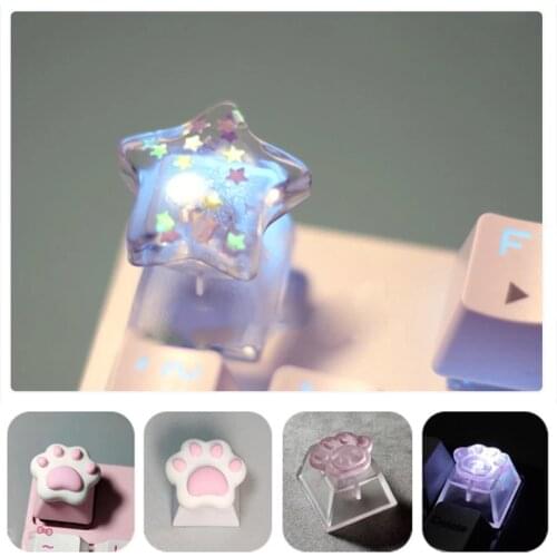 Handmade Transparent Star Keycaps Personality Cat Paw Translucent ESC Backlit Keycap R4 Height For Mechanical Keyboard MX Switch