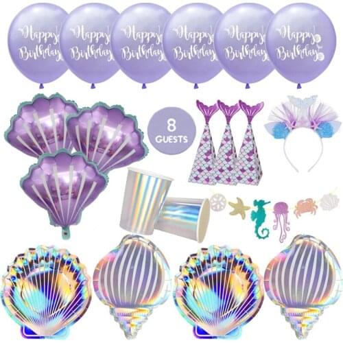 Mermaid Party Colorful Shell Disposable Tableware Summer Beach Under The Sea Party Little Mermaid Girls 1st Birthday Party Decor