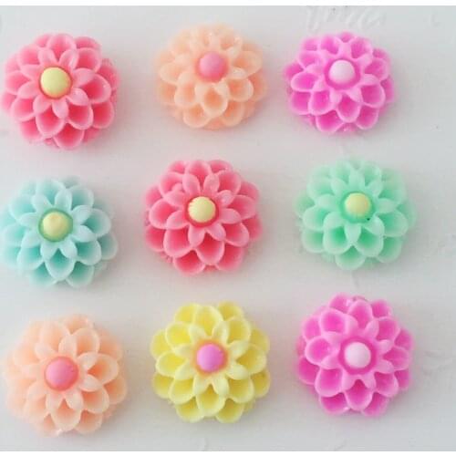 DIY 20pcs 13mm mixed colour mixed flower shape clip-thin resin crafts wedding decoration phone flat back rhinestone -S547