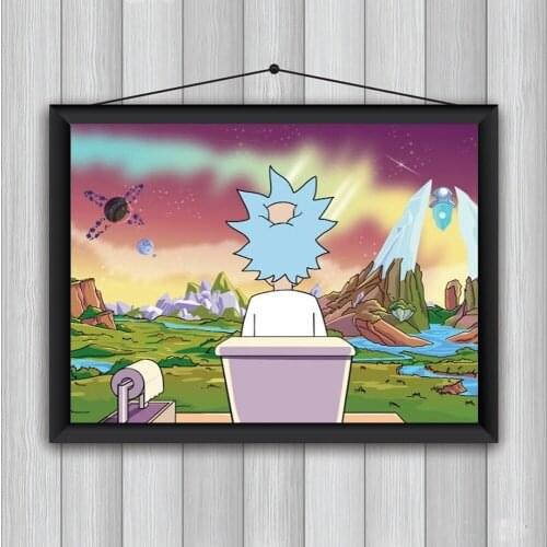 Modern and Fun Toilet Wall Art Canvas Painting Rick Inspired Bathroom Poster Print Toilet Humor Picture Home Decor Frameless