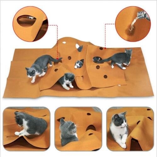 Pet Cat Playing Training Mat Brown Activity Play Mats Collapsible Pets Rug Scratch Resistant Toys Bite Pad