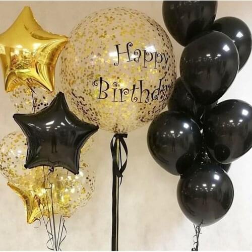1pcs 36nch big size golden confetti bubble balloon multi feather wedding decoration adult happy birthday party balloons toy