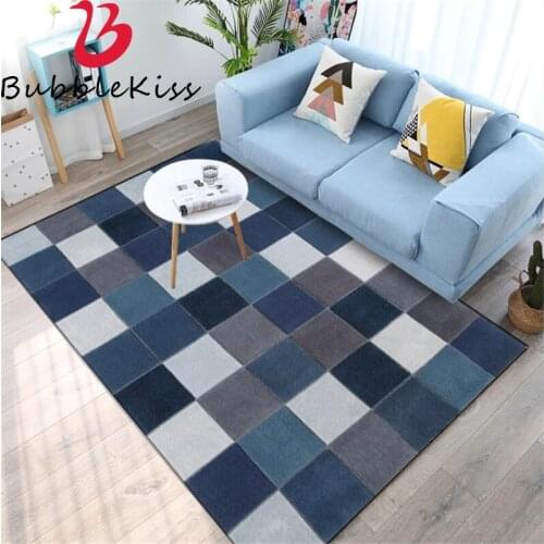 Bubble Kiss 2020 Nordic Style Geometric Square Lattice Pattern Carpet Non-slip Home Bedroom Decor Area Rugs Bedside Floor Mats